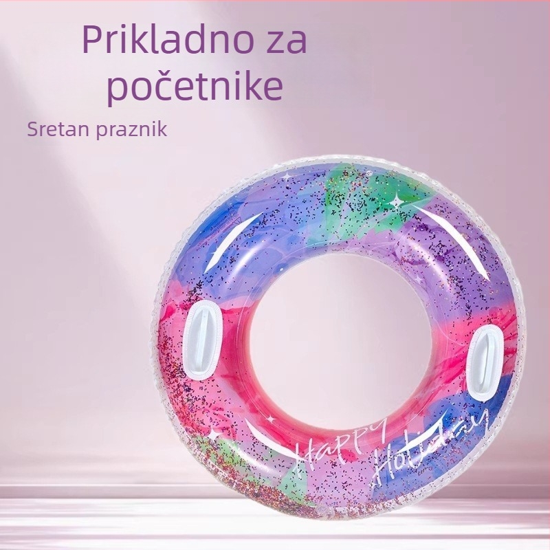 Plivački prsten za odrasle sa šarenim šljokicama, debeli dizajn, za otvorenu plažu, napuhiva PVC plivački prsten
