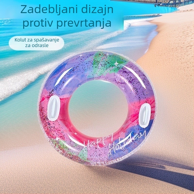 Plivački prsten za odrasle sa šarenim šljokicama, debeli dizajn, za otvorenu plažu, napuhiva PVC plivački prsten