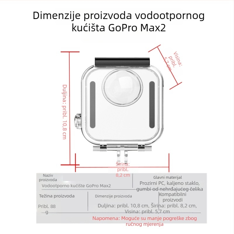GoPro Max2 vodootporno kućište za panoramsku akcijsku kameru – proziran filter i set dodatne opreme za plivanje i ronjenje