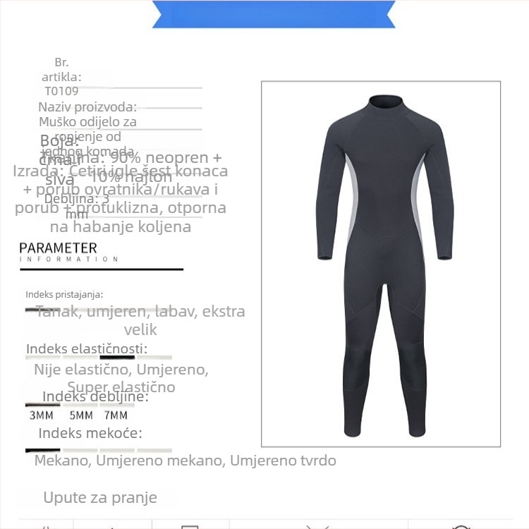Muški jednodijelni neoprenski kostim za ronjenje, 3 mm, otporan na habanje i ogrebotine, topao, zaštita od sunca, za zimsko plivanje