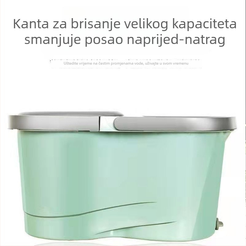 Kanta za mop s kotačićima i dvostrukim pogonom, okretni mehanizam od nehrđajućeg čelika, za mokro i suho korištenje, ručno pranje