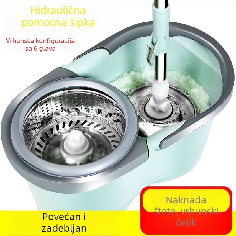 Kanta za mop s kotačićima i dvostrukim pogonom, okretni mehanizam od nehrđajućeg čelika, za mokro i suho korištenje, ručno pranje