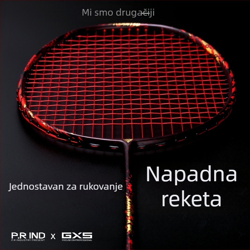 Raketa za badminton od karbonskih vlakana, ultra lagana, okvir box dizajn, za trening i natjecanja, stabilan napad