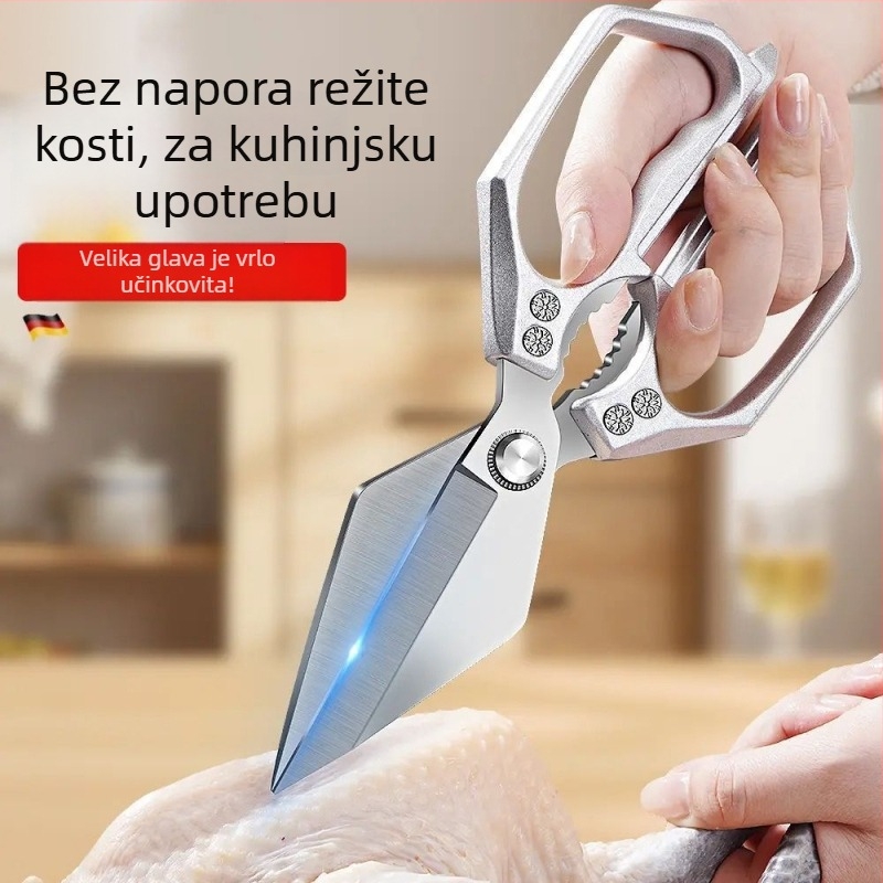 Kuhinjske škarice od nehrđajućeg čelika s velikom glavom, za piletinu, ribu i kosti – snažne kućne škarice za hranu