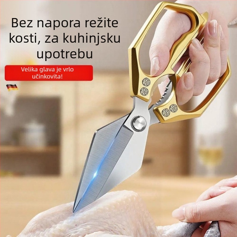 Kuhinjske škarice od nehrđajućeg čelika s velikom glavom, za piletinu, ribu i kosti – snažne kućne škarice za hranu