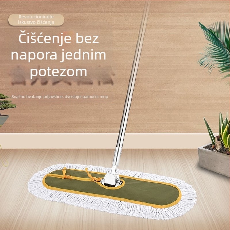 Mop za prašinu od nehrđajućeg čelika za mokro i suho čišćenje, vojnozelena završna obrada, zamjenjiva tkanina glava s pamukom, plosnati mop