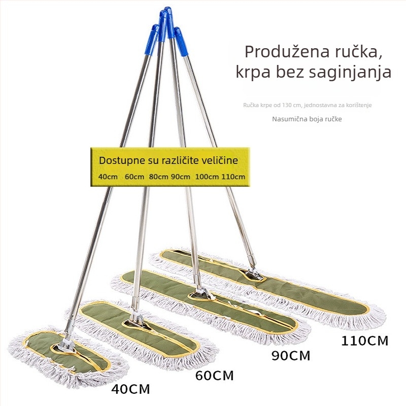 Mop za prašinu od nehrđajućeg čelika za mokro i suho čišćenje, vojnozelena završna obrada, zamjenjiva tkanina glava s pamukom, plosnati mop