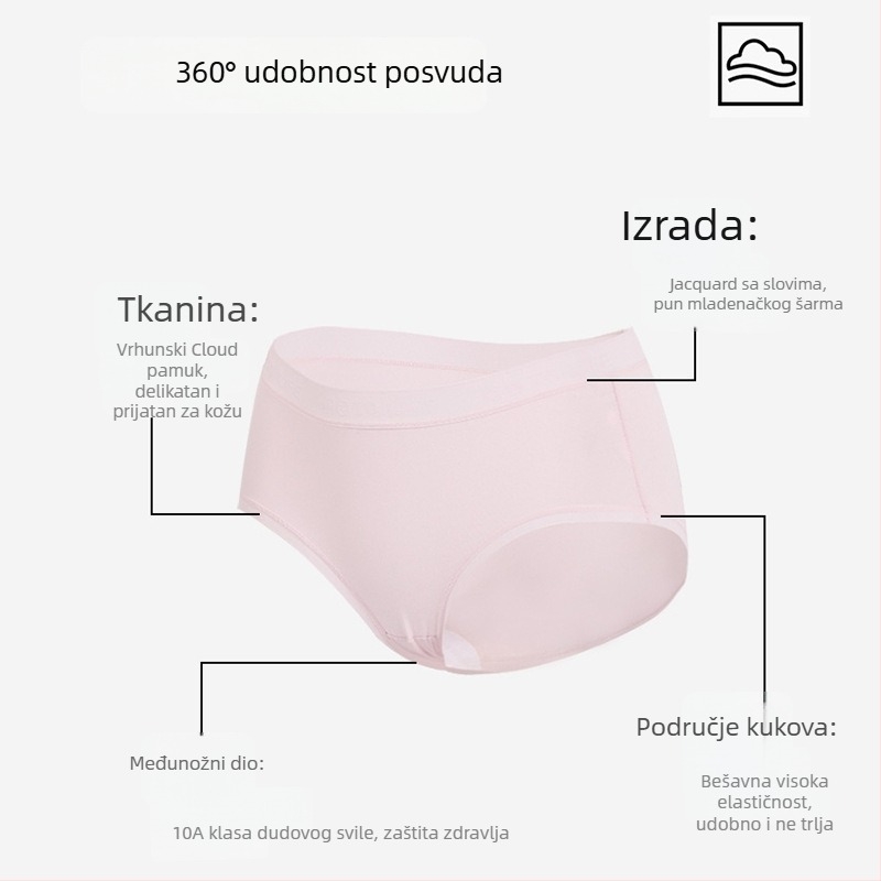 Prozračne žensko donje rublje od kompaktnog pamuka, trojdjelni set, srednji pojas, potpuno pokriveni, s viscose podstavom u preponama