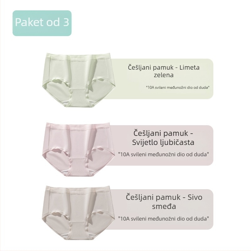 Prozračne žensko donje rublje od kompaktnog pamuka, trojdjelni set, srednji pojas, potpuno pokriveni, s viscose podstavom u preponama