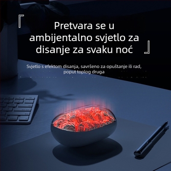 Punjivi grijač za ruke, 2-u-1, s dinamičkim ambijentalnim svjetlom koje oponaša plamen ugljena