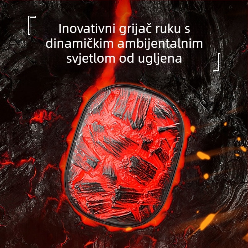 Punjivi grijač za ruke, 2-u-1, s dinamičkim ambijentalnim svjetlom koje oponaša plamen ugljena