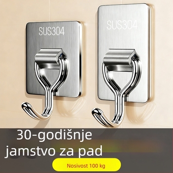 Ljepljivi držač bez bušenja – od nehrđajućeg čelika 304, debeli, nosnost 1–3 kg, za kuhinju i kupaonicu