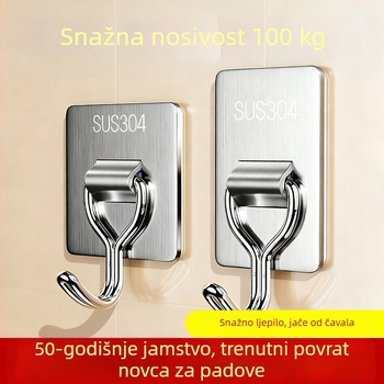 Ljepljivi držač bez bušenja – od nehrđajućeg čelika 304, debeli, nosnost 1–3 kg, za kuhinju i kupaonicu