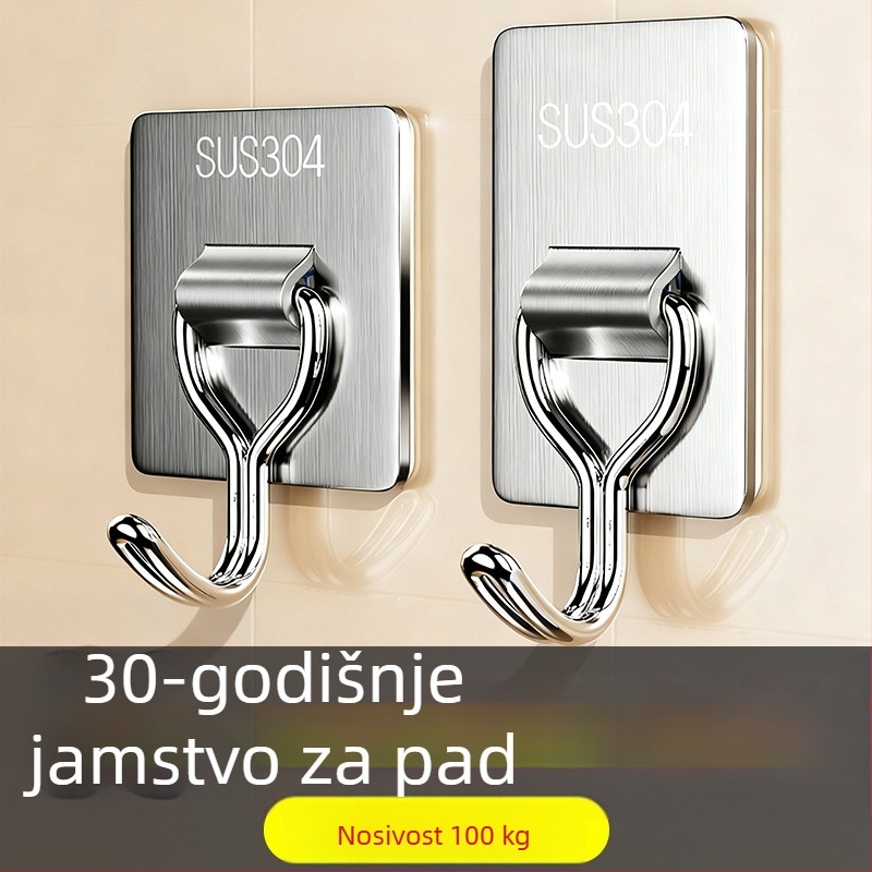 Ljepljivi držač bez bušenja – od nehrđajućeg čelika 304, debeli, nosnost 1–3 kg, za kuhinju i kupaonicu
