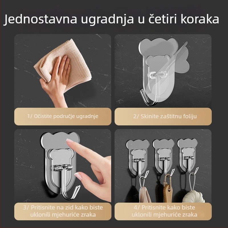 Ljepljivi kuk u stilu medvjedića za kuhinju i dom, bez bušenja, na zid, iza vrata kupaonice