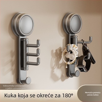 Okretni vješak s vakuumskim pričvršćivanjem, troredni držač – za spavaću sobu, kuhinju i kupaonicu; za ručnike, kišobrane i ključeve