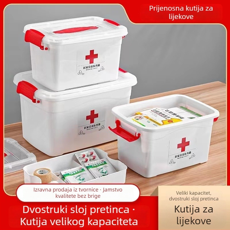 Prijenosni veliki plastični komplet prve pomoći s četiri pretinca