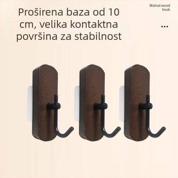 Drvena samoljepljiva kuka od bukova drveta, u boji crnog oraha, bez bušenja, za ključeve, ručnike i odjeću.