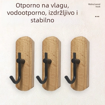 Drvena samoljepljiva kuka od bukova drveta, u boji crnog oraha, bez bušenja, za ključeve, ručnike i odjeću.