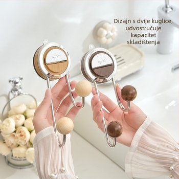 Vakuumska kuka za zid, višestruka, bez bušenja, ABS, nordičkog stila, dvostruka kuka, nosivost 10 kg