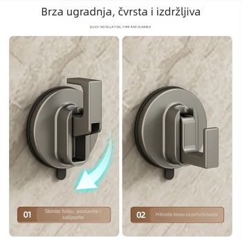 Držač na zid bez bušenja s usisnim prianjanjem — snažan, za kupaonicu, kuhinju i vrata; za teške ručnike