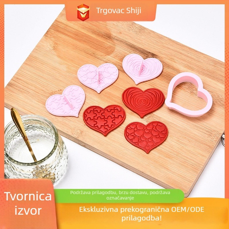 Set keksa u obliku srca s kalupom, otiskom i držačem, od plastike za hranu