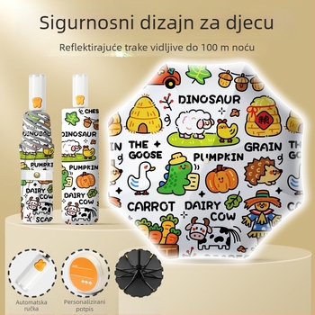 Dječji kišobran za dječake i djevojčice, idealan za školu, potpuno automatsko otvaranje i zatvaranje jednim dodirom, reflektirajuća traka, sklopivi kišobran