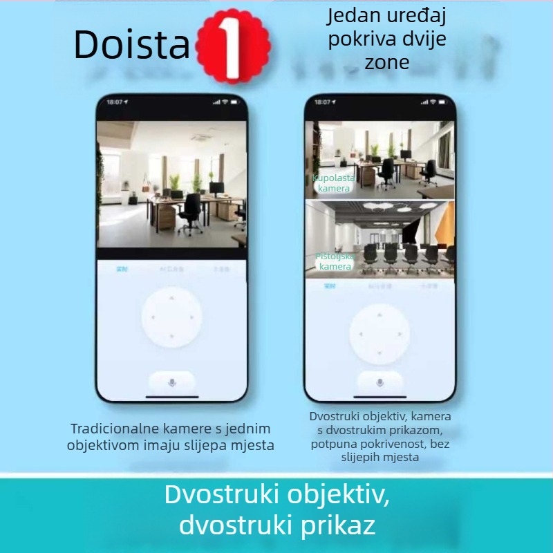 5MP bežična Wi-Fi kamera s dvostrukim prikazom, HD boja noćni vid, zvuk i svjetlosni alarm, nadzor, mrežni port