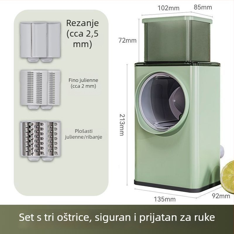 Ručni rezač za povrće s valjkom – multifunkcionalni rezač i ribalica, debele i tanke ploške, za krumpire i rotkve, 430 nehrđajući čelik
