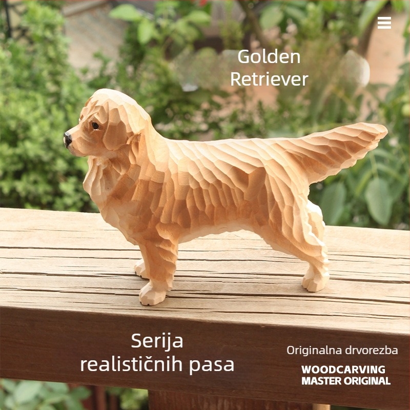 Ručna drvena figurica psa za stolni dekor – buldog i pudla, ručno izrađeno drvo