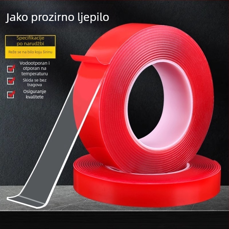 Dvostruka ljepjiva traka od akrila s crvenim filmom, prozirna nano traka, jaka prionjivost, bez tragova, za ukrase automobila i okvire za fotografije