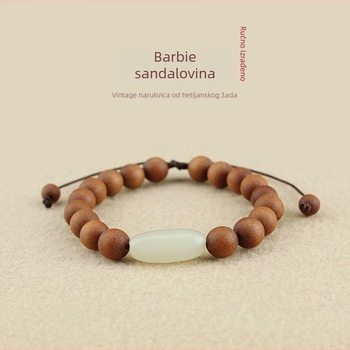 Prirodni Hetianski jade i sandalno drvo narukvica s Buddha perlicama za žene, šumski stil, etnički dojam.