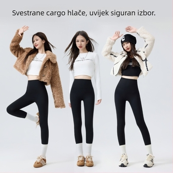 Ženske hlače od najlona s flisom, debela vuneno-svilenska mješavina, visokog struka, Barbie stil, hlače tipa Shark, kontrola trbuha