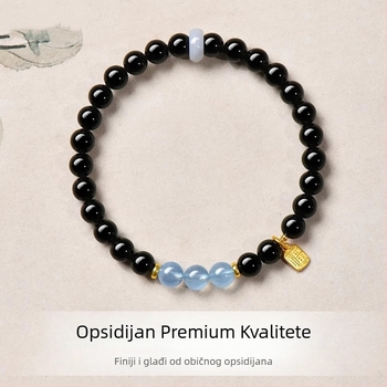 Prirodni obsidijan dvostruki krug narukvica s akvamarinom i Hetian jadeom, unisex, luksuzan dar