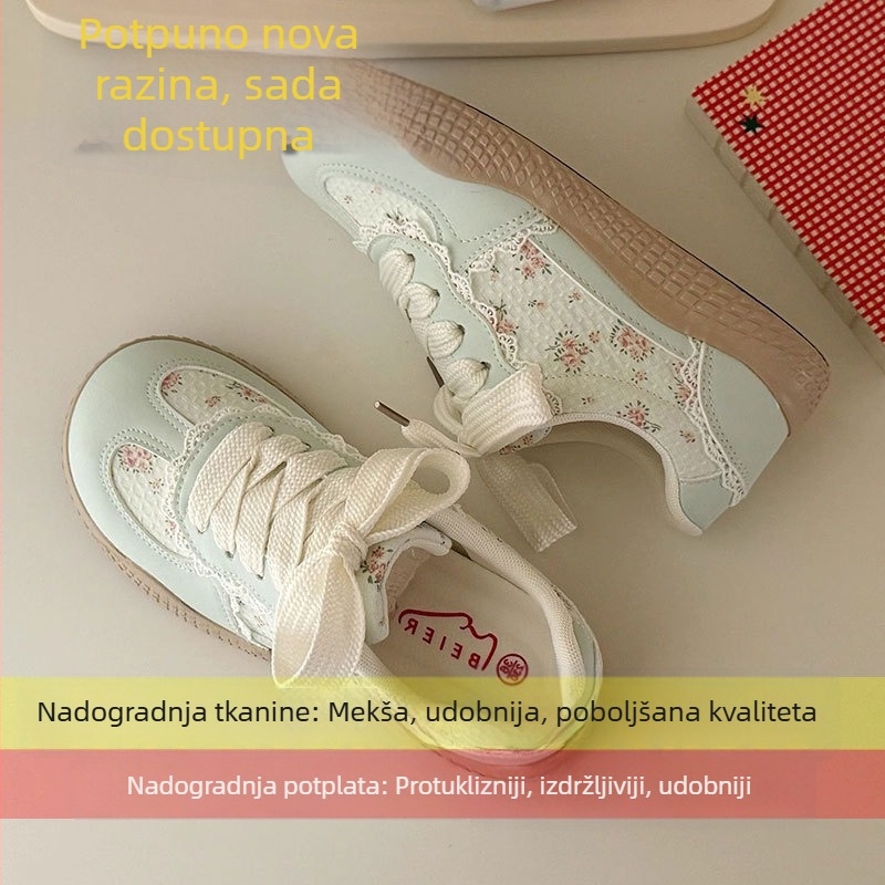 Ženske bijele tenisice s debelim potplatom, prozračne, s vezanjem, zaobljenim vrhom, korejski uzorak, jesen 2025