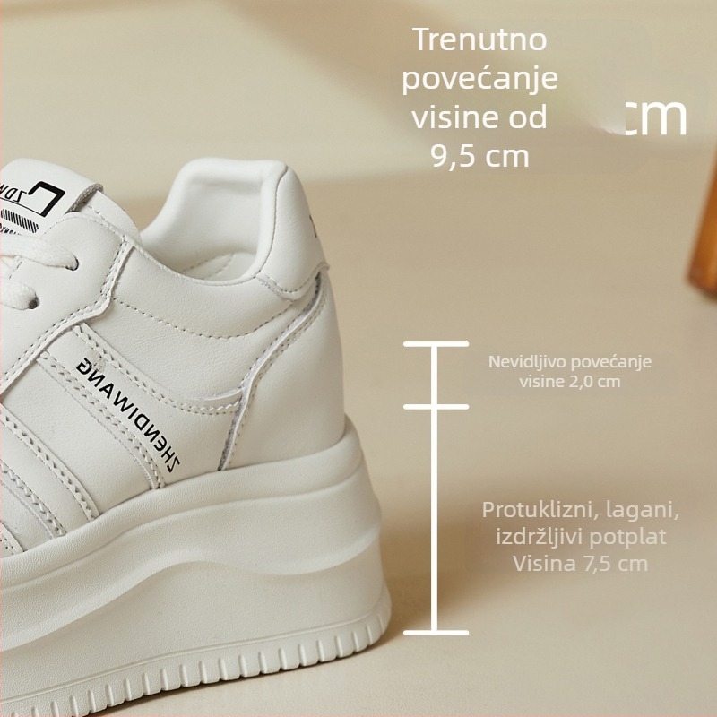 Ženske bijele tenisice s debelim potplatom, povećanje visine 9,5 cm, svestrane casual cipele