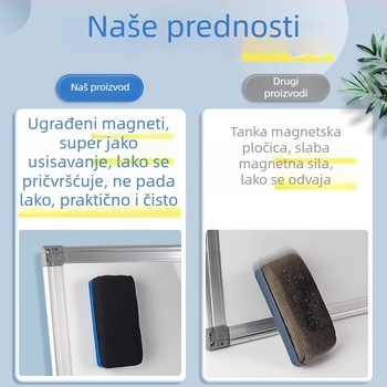 Set od 4 magnetskih gumica za ploču sa spužvom, dvostruka namjena čišćenja bijele ploče