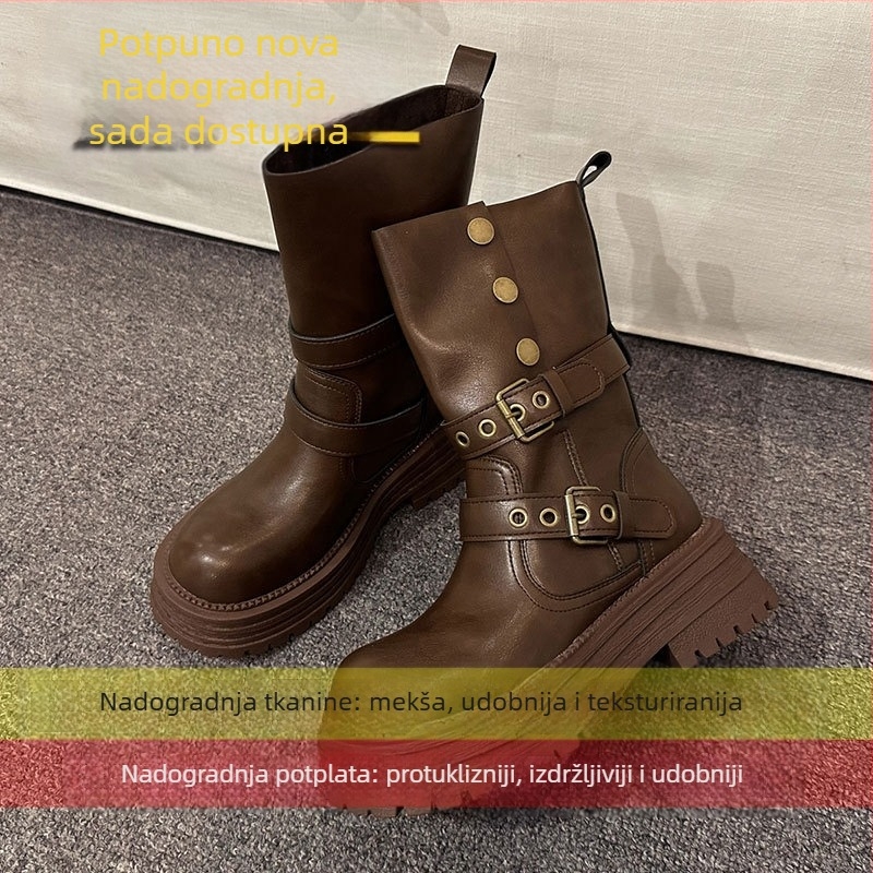 Vintage ženske čizme Martin Maillard smeđe s debelom potplatom, crne kratke čizme, britanski stil, jesen 2025