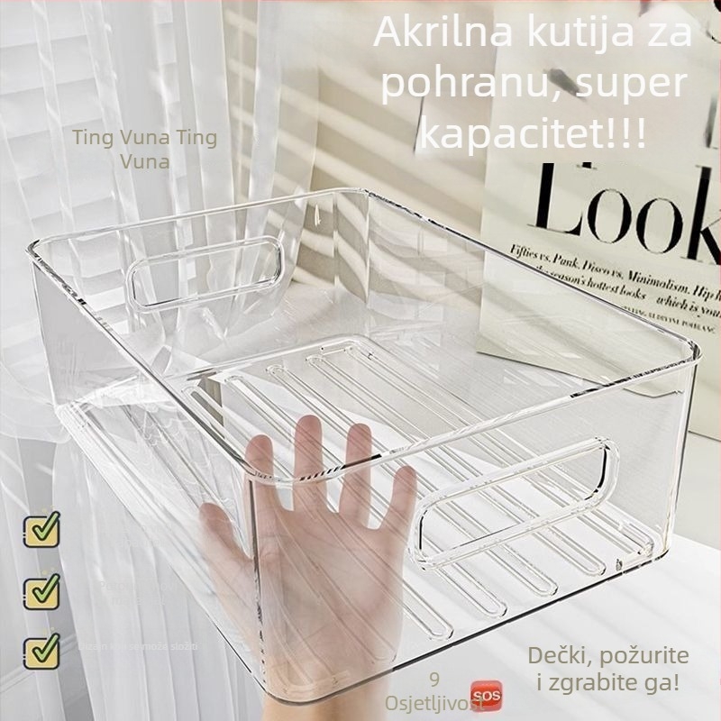 Prozirni akrilni stolni organizator za grickalice, kozmetiku, maske i sitne stvari - otvoreni vrh, pogodan za studentsku sobu