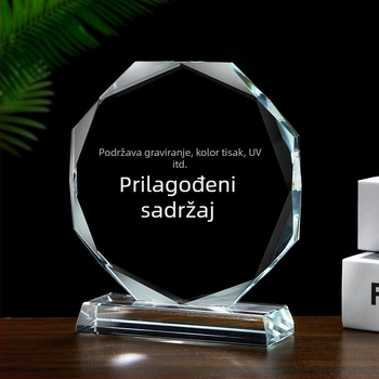 Oktagonalna kristalna trofeja s motivom suncokreta i bazom u trapeznom obliku