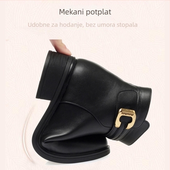 Ženske kratke čizme od mikrovlakna s kopčom, podstavljene fleeceom, tople i udobne, debeli potplat, zimski stil
