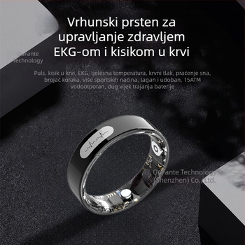 Pametni zdravstveni prsten s mjerenjem zasićenosti kisikom u krvi, šećera u krvi, krvnog tlaka, EKG-a, otkucaja srca, tjelesne temperature, praćenja sna i aktivnosti