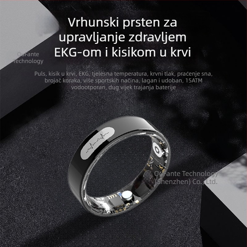 Pametni zdravstveni prsten s mjerenjem zasićenosti kisikom u krvi, šećera u krvi, krvnog tlaka, EKG-a, otkucaja srca, tjelesne temperature, praćenja sna i aktivnosti