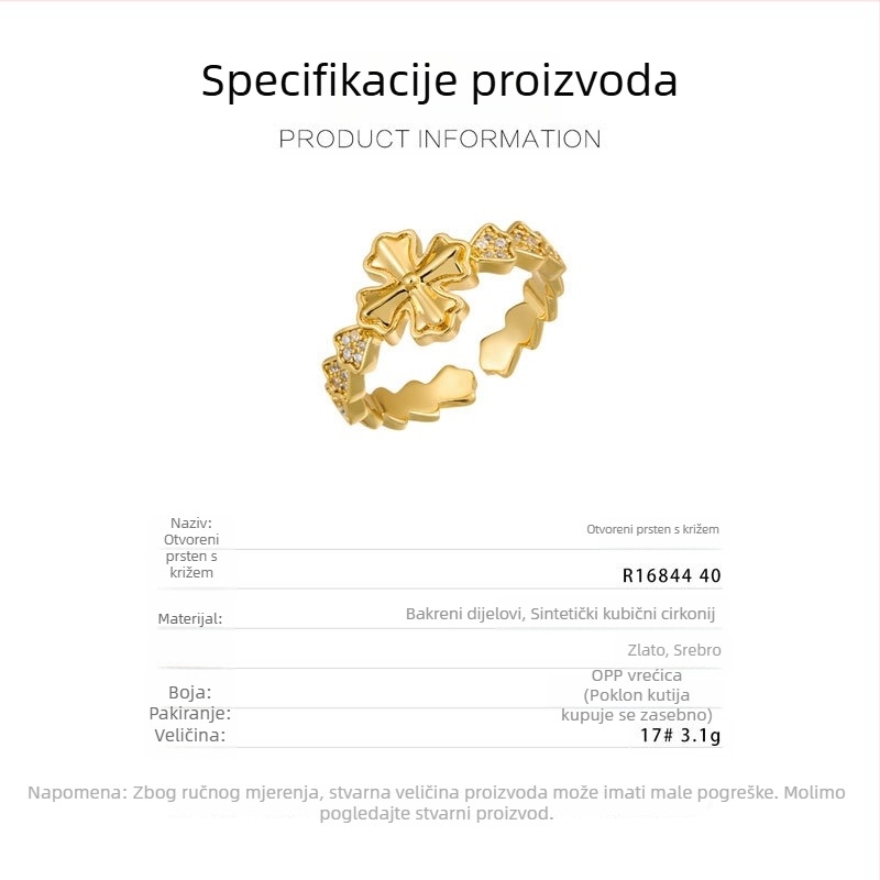 Modni prsten s otvorom u obliku križa i mikro ugradnim cirkonima – podesiv