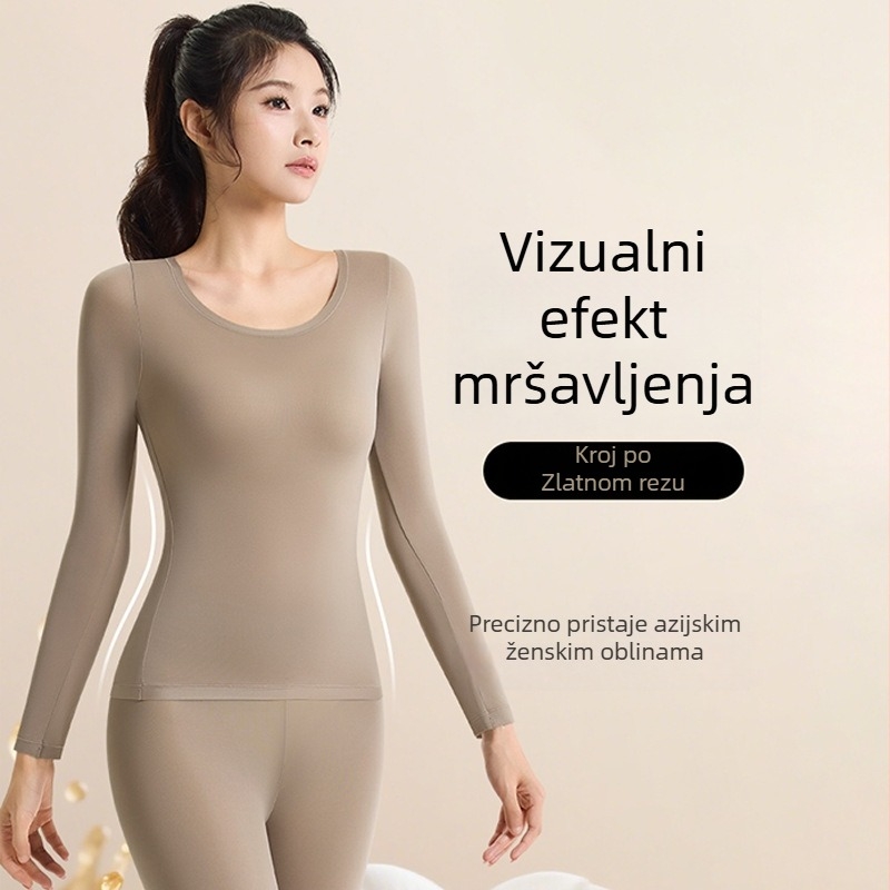 Camellia ženski termalni komplet – bezšivni gornji dio s okruglim izrezom i dugi rukavi, hlače za jesen-zimu