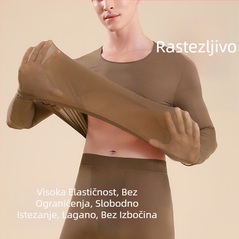 Muški ultra-tanki termalni donji sloj bez šavova s hijaluronskom kiselinom za njegu kože, set s dugim rukavima i hlačama za jesen-zimu