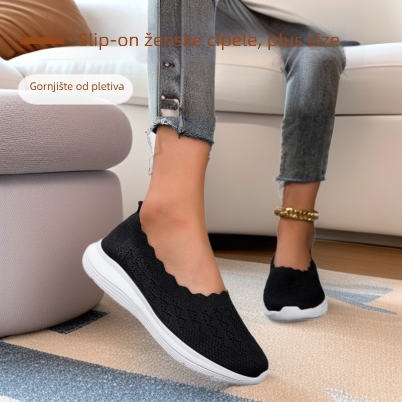 Damske slip-on tenisice s pletenim gornjim dijelom, plus veličina, svakodnevne