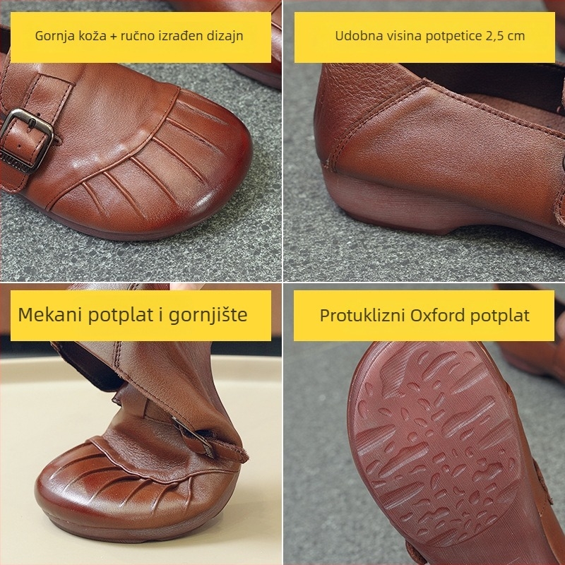 Ženske slip-on cipele od prve kože, mekana potplata, retro stil, protuklizne, svakodnevna upotreba
