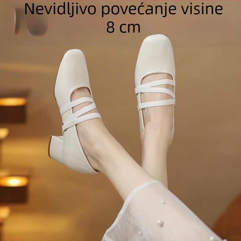 2026 nove ženske Mary Jane cipele u francuskom stilu, s skrivenom 8 cm petom, plitkim otvorom, slip-on kožne cipele