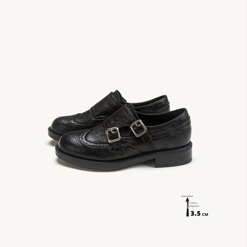 Ženske vintage brogue loaferice s isklesanim uzorkom i kopčom, kožne u britanskom stilu